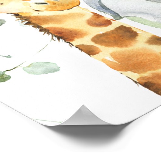 Safari Gray Gold Foliage Baby Dusche Willkommen Poster (Ecke)