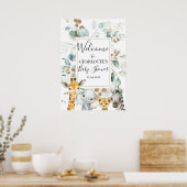 Safari Gray Gold Foliage Baby Dusche Willkommen Poster (Küche)