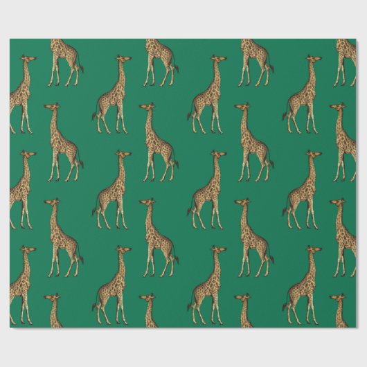 Safari Green Giraffe Design Wrapping Paper Geschenkpapier (Flach)
