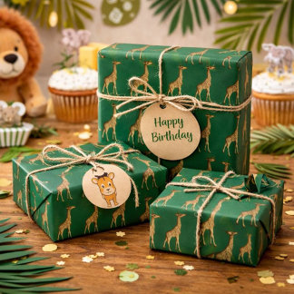 Safari Green Giraffe Design Wrapping Paper Geschenkpapier
