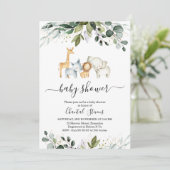 Safari Green Gold Foliage Baby Dusche Einladung (Stehend Vorderseite)