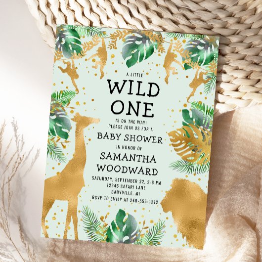 Safari Green Gold Neutral Baby Dusche Einladung Postkarte