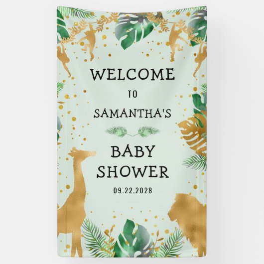 Safari Green Gold Neutral Baby Dusche Willkommen Banner (Vertikal)