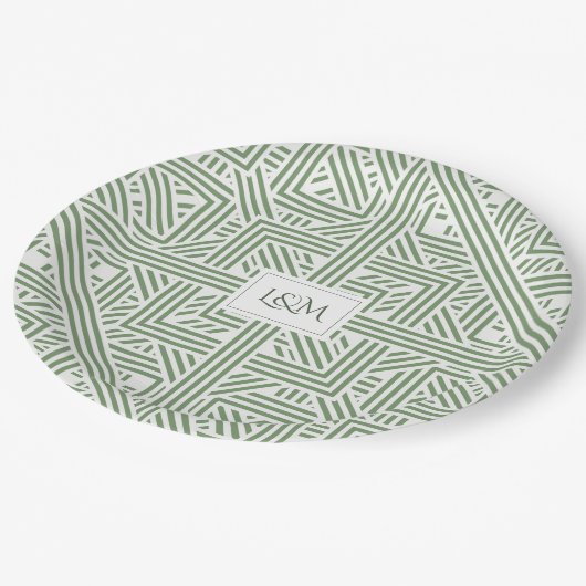 Safari Green Monogram Pappteller (Schrägansicht)