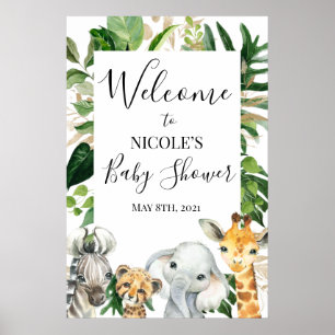 Safari Greenerage Foliage Baby Shower Willkommensp Poster