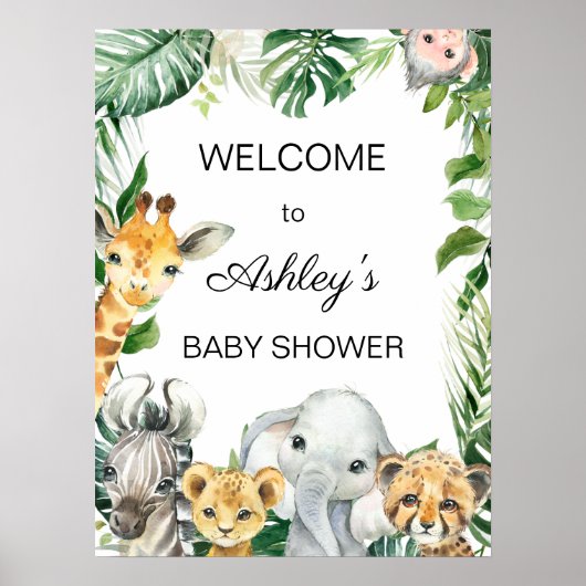 Safari Greenery Baby Shower Willkommenspender Poster (Vorne)