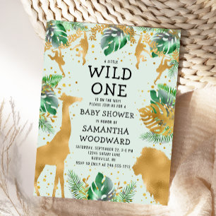 Safari Grün Gold Neutrale Babyparty-Einladung Postkarte