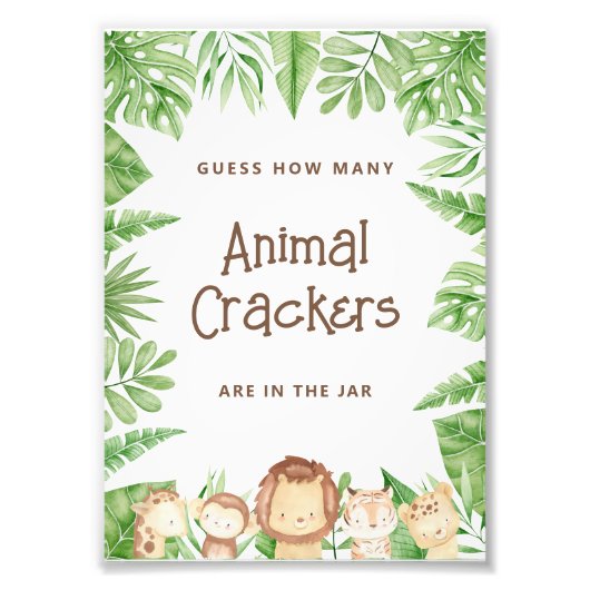 Safari Guess Game Baby Dusche - Editierbares Zeich Fotodruck (Vorne)