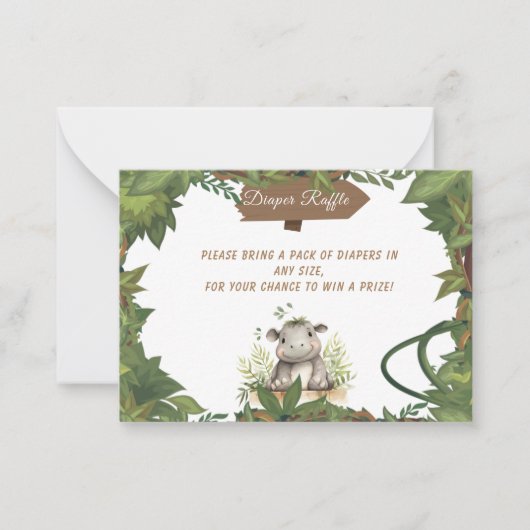 Safari Hippo Baby Dusche Windeln Raffle Umschließu Mitteilungskarte (Vorderseite)