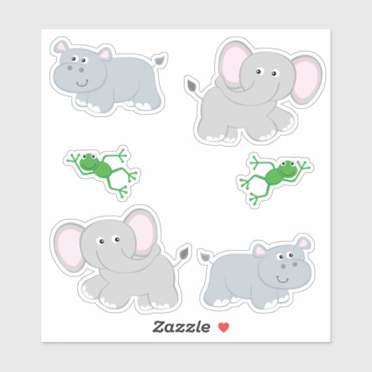 Safari Hippos und Elephants Aufkleber (Blatt)