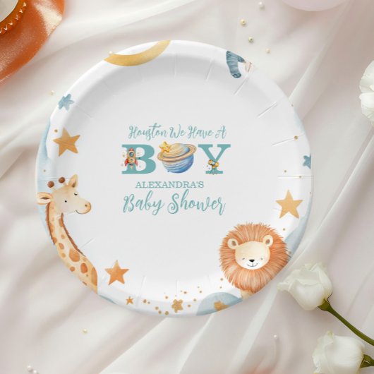 Safari Houston, wir haben einen Jungen im Weltraum Pappteller