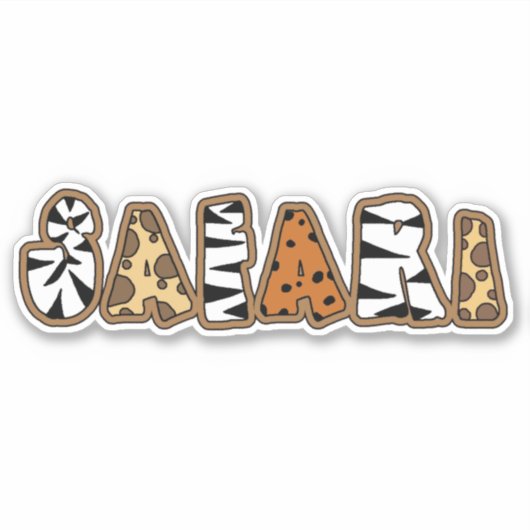 Safari in Animal Print Letters Aufkleber (Vorderseite)