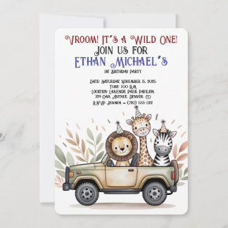 Safari Jeep Wild Einladung zum ersten Geburtstag