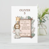 Safari Jungle 5th Birthday Invite Boy Einladung (Stehend Vorderseite)