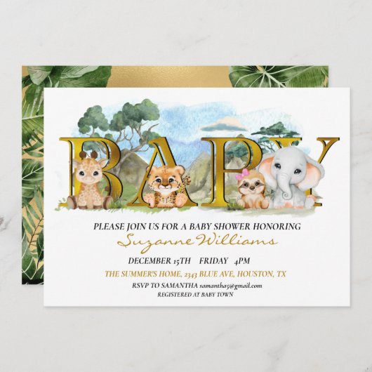 Safari Jungle Africa Animal Baby Shooter Einladung (Vorne/Hinten)