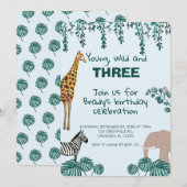Safari Jungle Animal Dritte Geburtstagseinladung Einladung (Vorne/Hinten)