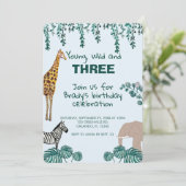 Safari Jungle Animal Dritte Geburtstagseinladung Einladung (Stehend Vorderseite)