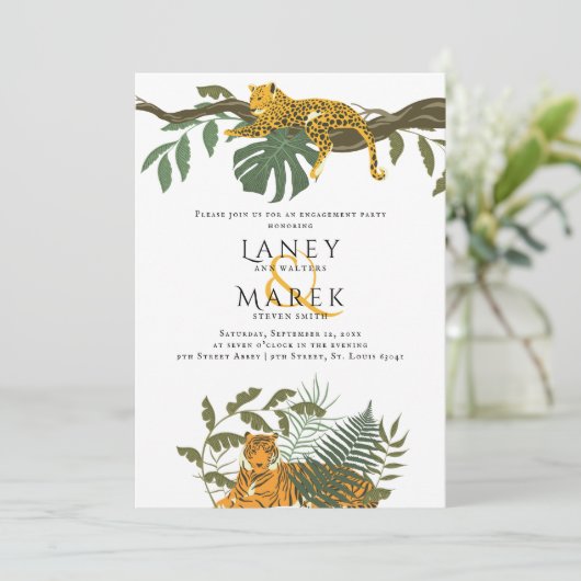 Safari Jungle Animal Engagement Party Einladung (Stehend Vorderseite)
