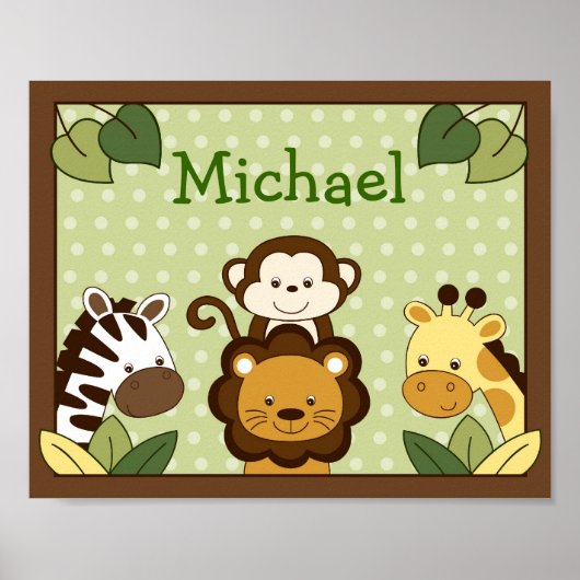 Safari Jungle Animal Kinderzimmer Wall Art Name Pr Poster (Vorne)