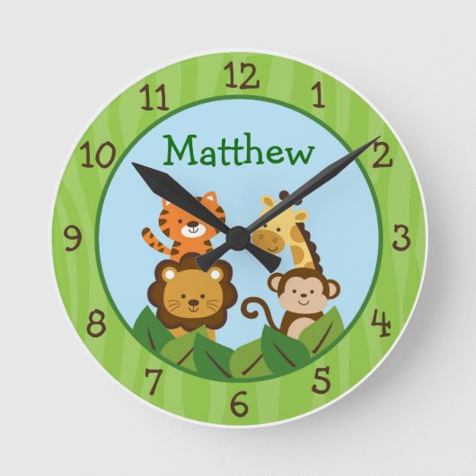 Safari Jungle Animal Kinderzimmer Wall Clock Runde Wanduhr (Vorderseite)