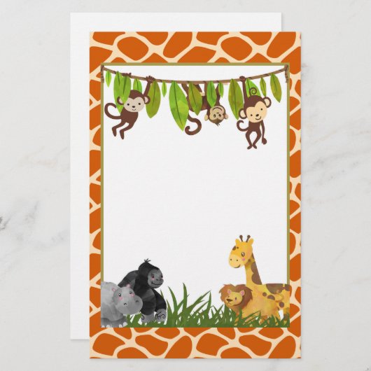 Safari Jungle Animal Theme Briefpapier (Vorne/Hinten)