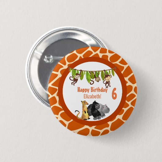 Safari Jungle Animal Theme Geburtstag Button (Vorne & Hinten)