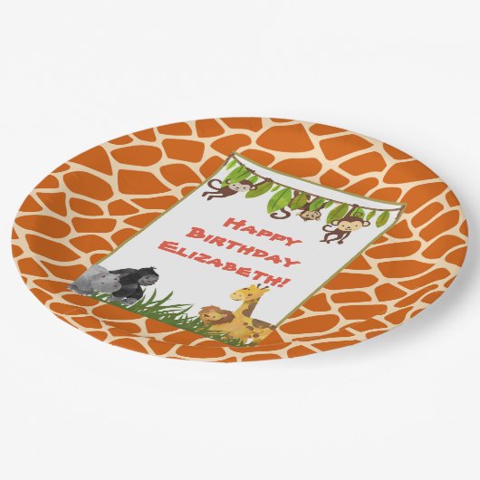 Safari Jungle Animal Theme Happy Birthday Pappteller (Schrägansicht)