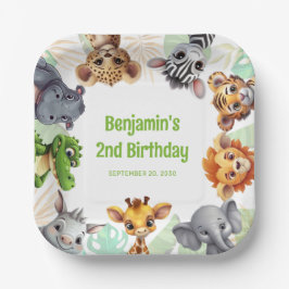 Safari Jungle Animal Themed Child's 2nd Birthday Pappteller