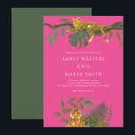 Safari Jungle Animal Wedding Einladung<br><div class="desc">Die Safari Hochzeitseinladung beinhaltet einen Leoparden und Tiger in tropischer Dschungelatmosphäre. Der rosa Hintergrund kann durch Klicken auf den Link "Weiter anpassen" in Ihre eigene Farbe geändert werden. Kontaktieren Sie mich,  wenn Sie Hilfe oder passende Artikel benötigen.</div>