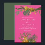 Safari Jungle Animal Wedding Einladung<br><div class="desc">Die Safari Hochzeitseinladung beinhaltet einen Leoparden und Tiger in tropischer Dschungelatmosphäre. Der rosa Hintergrund kann durch Klicken auf den Link "Weiter anpassen" in Ihre eigene Farbe geändert werden. Kontaktieren Sie mich,  wenn Sie Hilfe oder passende Artikel benötigen.</div>