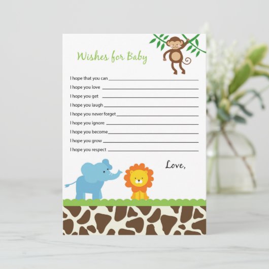 Safari Jungle Animal wünscht Babyberatungskarten Hinweiskarte (Stehend Vorderseite)