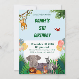 Safari Jungle Animal zum Geburtstag Einladung für 