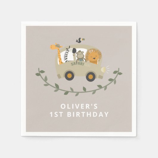 Safari Jungle Animals 1. Geburtstag Individuelle N Serviette (Vorderseite)