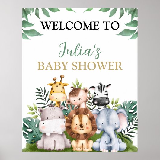 Safari Jungle Animals Baby Dusche Begrüßungszeiche Poster (Vorne)
