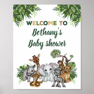 Safari Jungle Animals Baby Dusche Begrüßungszeiche Poster
