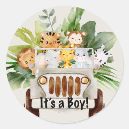 Safari Jungle Animals Baby Dusche Es ist ein Junge Runder Aufkleber