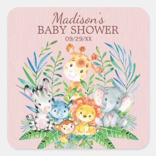 Safari Jungle Animals Baby Dusche Gefallen Sticker (Vorderseite)