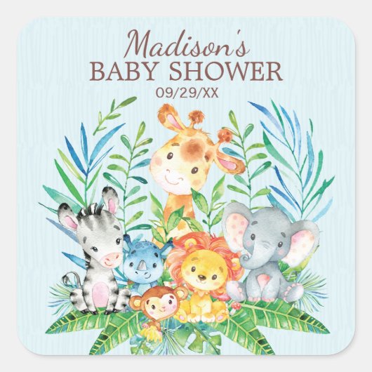 Safari Jungle Animals Baby Dusche Gefallen Sticker (Vorderseite)