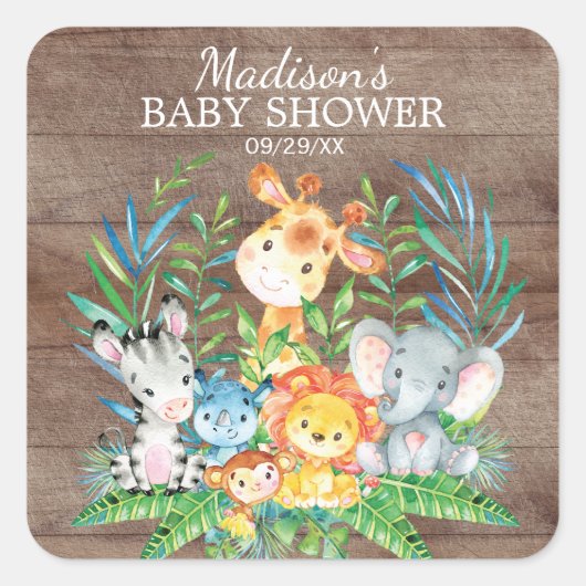 Safari Jungle Animals Baby Dusche Gefallen Sticker (Vorderseite)