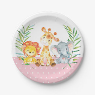 Safari Jungle Animals Baby Dusche rosa Papierplatt Pappteller