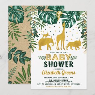 Safari Jungle Animals Baby Dusche Tropische Blätte Einladung