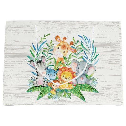 Safari Jungle Animals Baby Showbeutel Große Geschenktüte (Vorderseite)