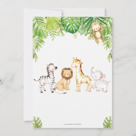 Safari Jungle Animals Baby Shower Boy Green Forest Einladung (Rückseite)