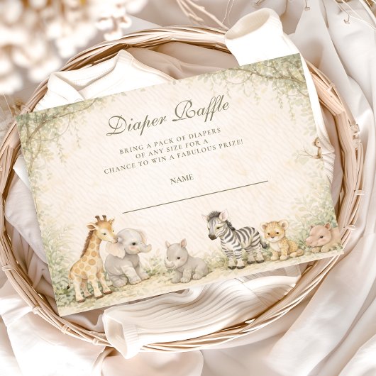Safari Jungle Animals Baby Shower Diapper Raffle Begleitkarte