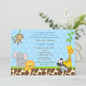 Safari Jungle Animals Baby Shower Einladungen Jung (Stehend Vorderseite)