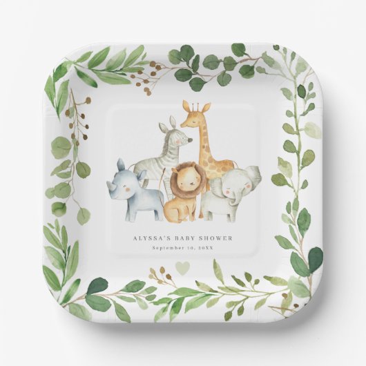 Safari Jungle Animals Baby Shower Paper Plates Pappteller (Vorderseite)