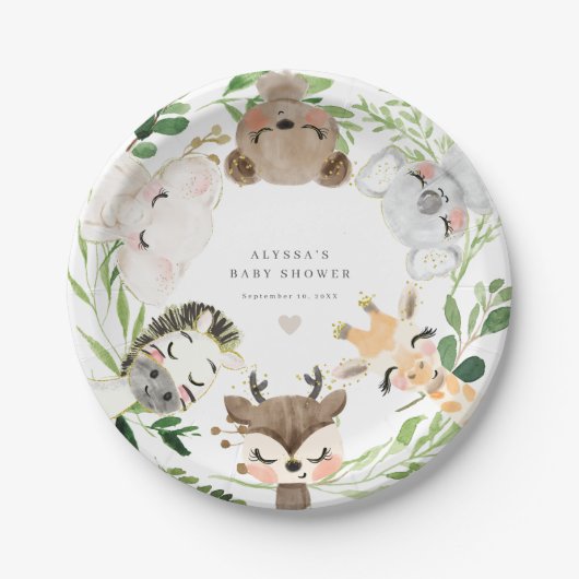 Safari Jungle Animals Baby Shower Paper Plates Pappteller (Vorderseite)