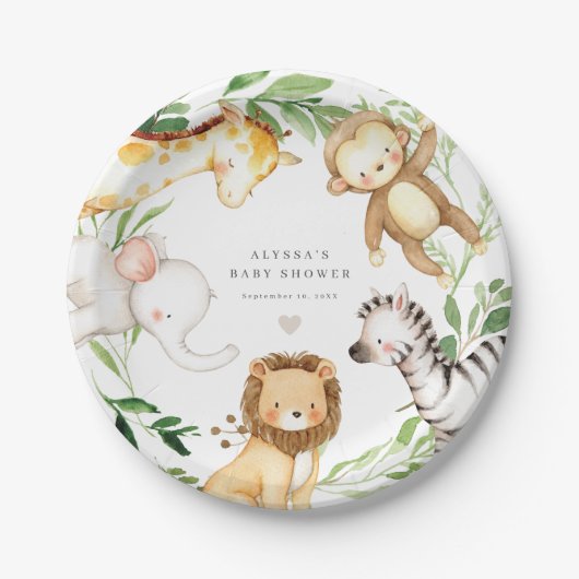 Safari Jungle Animals Baby Shower Paper Plates Pappteller (Vorderseite)