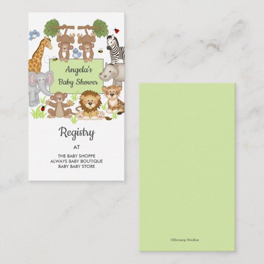 Safari Jungle Animals Baby Shower Registry Begleitkarte (Vorne/Hinten)