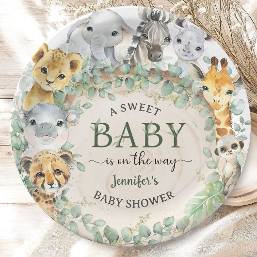 Safari Jungle Animals Baby Shower Tropical   Pappteller